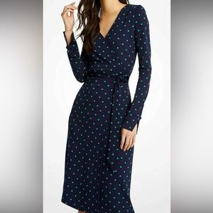 Ann Taylor Polka Dot Wrap Dress in Navy & Green, Size 2 petite (2P)
